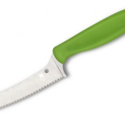Spyderco Z-Cut Blunt Tip Kitchen Knife CK13SGN, 4.30" CTS BD1N Serrated Blade, Green Polypropylene Handle