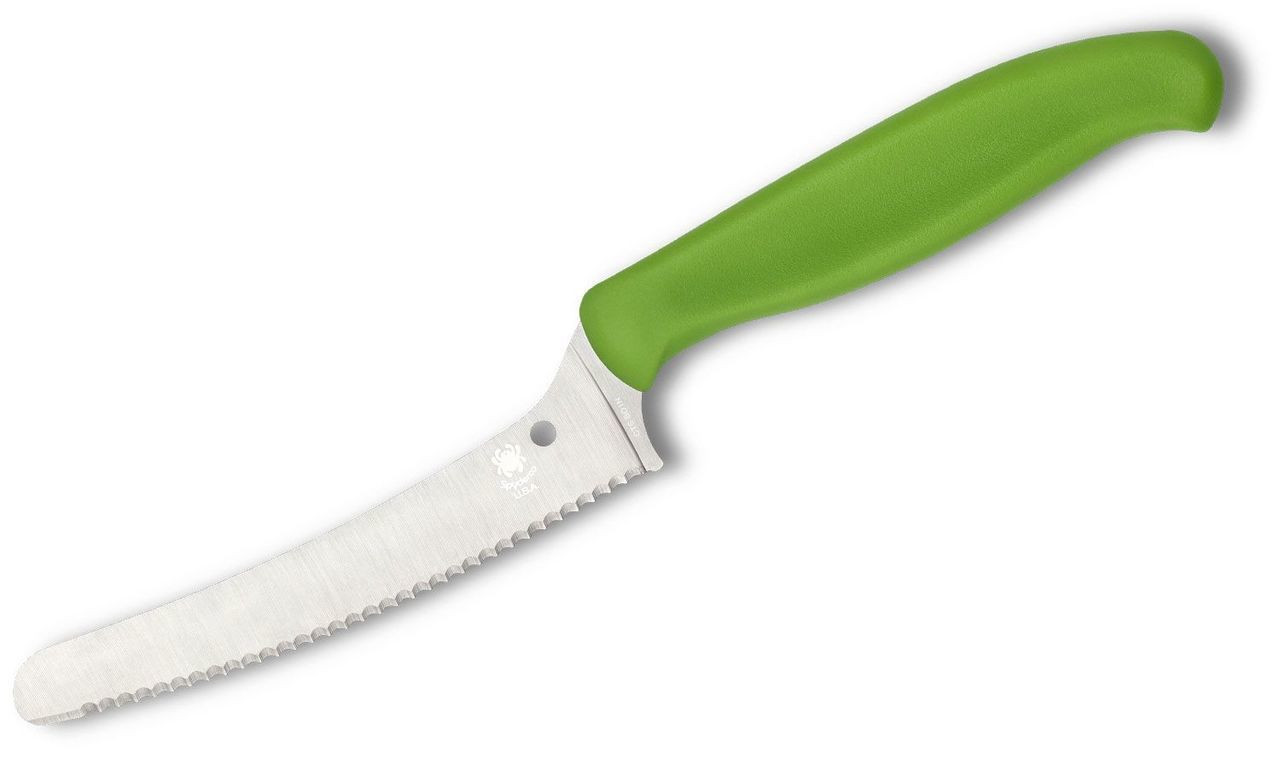 Spyderco Z-Cut Blunt Tip Kitchen Knife CK13SGN, 4.30" CTS BD1N Serrated Blade, Green Polypropylene Handle 1 Spyderco Z-Cut Blunt Tip Kitchen Knife CK13SGN, 4.30" CTS BD1N Serrated Blade, Green Polypropylene Handle
