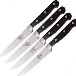 Hen & Rooster HRI008 Four Piece Steak Knife Set, 4.75" 440A Stainless Plain Blade, Stainless Guard, Black Bakelite Handle