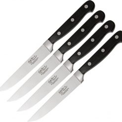 Hen & Rooster HRI009 Six Piece Steak Knife Set, 5" 440A Stainless Plain Blade, Stainless Guard, Black Wood Handle
