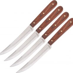 Bear and Son BC2STKR 4 Piece Steak Knife Set, 5" High Carbon Stainless Plain Blade, Rosewood Handle
