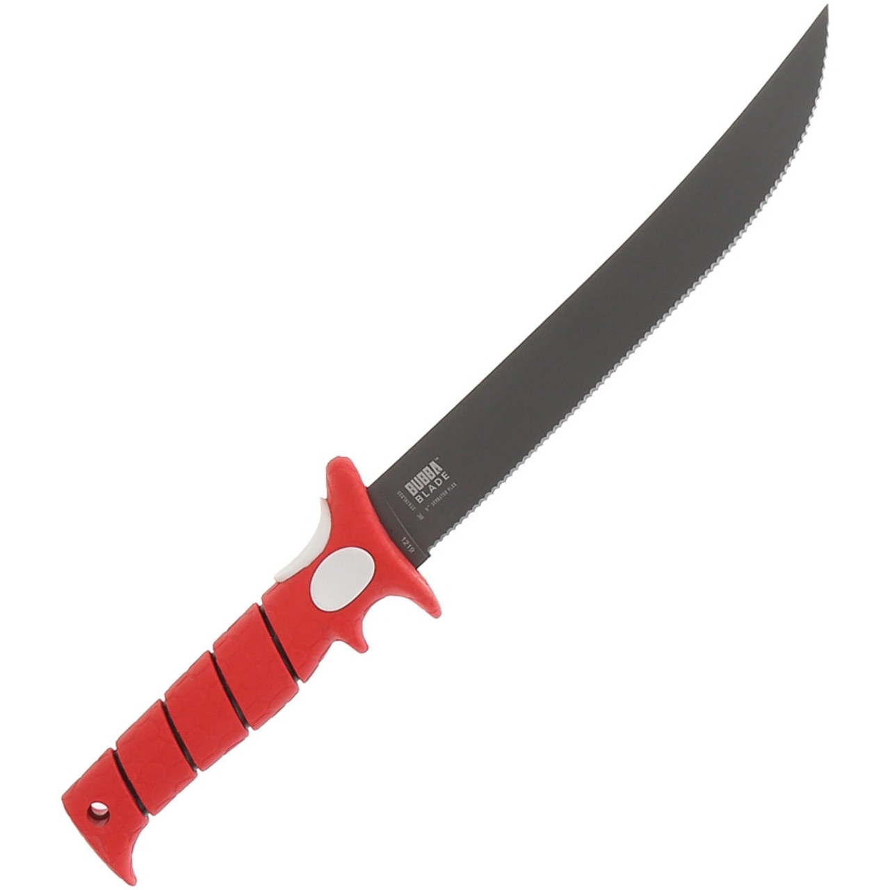 Bubba Blade Flex Fillet Knife, 1112553, 9" Black Serrated Blade, Red TPR Handle, Black Nylon Sheath 2 Bubba Blade Flex Fillet Knife, 1112553, 9" Black Serrated Blade, Red TPR Handle, Black Nylon Sheath - Image 2
