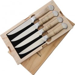 Ferrum Estate 4pc Steak Set, 5" American Steel Full Tang Blades, Maple Wood Handles