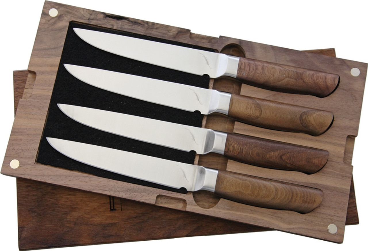 Ferrum Reserve 4pc Steak Set, 5" American Steel Full Tang Blades, Black Walnut Handle 1 Ferrum Reserve 4pc Steak Set, 5" American Steel Full Tang Blades, Black Walnut Handle