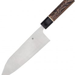 Spyderco Itamae Bunka Santoku Knife K18GPBNBK, 7.7" SUS410 Satin Plain Blade, Burl G-10 Handle