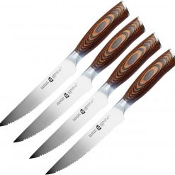 Tuo Cutlery Fiery Phoenix Four Piece Steak Set - Brown Wood (5" Serrated SS)