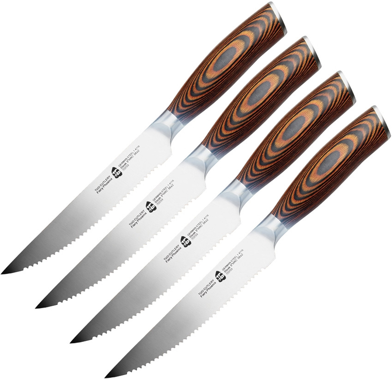 Tuo Cutlery Fiery Phoenix Four Piece Steak Set - Brown Wood (5" Serrated SS) 1 Tuo Cutlery Fiery Phoenix Four Piece Steak Set - Brown Wood (5" Serrated SS)