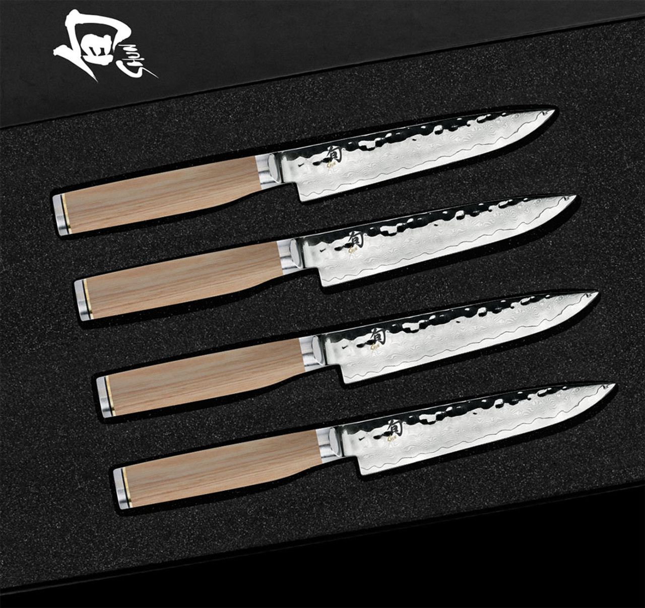 Shun Premier Blonde 4pc Steak Set - 5" VG-MAX Damascus - TDMS0400W 1 Shun Premier Blonde 4pc Steak Set - 5" VG-MAX Damascus - TDMS0400W