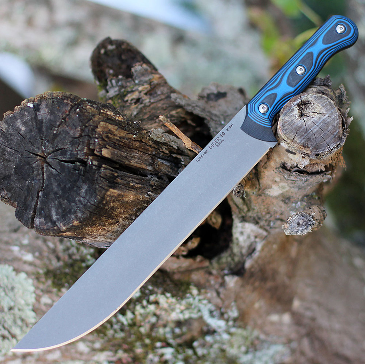 Tops Knives Dicer 10 Slicer DCR10-01, 10.0" CPM S35VN Tumble Blade, Blue/Black G10 Handle 1 Tops Knives Dicer 10 Slicer DCR10-01, 10.0" CPM S35VN Tumble Blade, Blue/Black G10 Handle