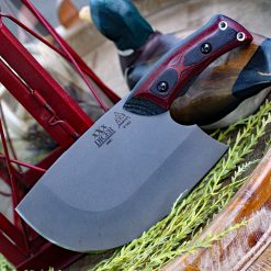 TOPS XXX Dicer DCRX-01, 7" 440C Tumble Finish Plain Blade, Red/Black G-10 Handle