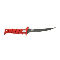 Bubba Tapered Flex Fillet Knife 17F, 7" Titanium Nitride Coated Blade, Red TPR Handle, Black Nylon Sheath