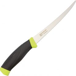 Mora 155 Fishing Comfort Fillet, 6" Stainless Plain Blade, Black/Yellow Rubber Handle
