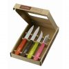 Opinel Paring Knives and Peeler, Set of 4, Colored Beachwood Handles