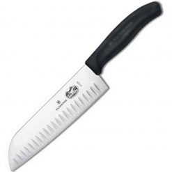 Forschner 7" Santoku Stamped Blade, Granton Edge, Black Fibrox Handle
