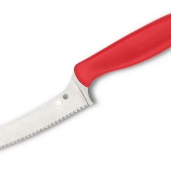 Spyderco Z-Cut Blunt Tip Kitchen Knife CK13SRD, 4.30" CTS BD1N Serrated Blade, Red Polypropylene Handle