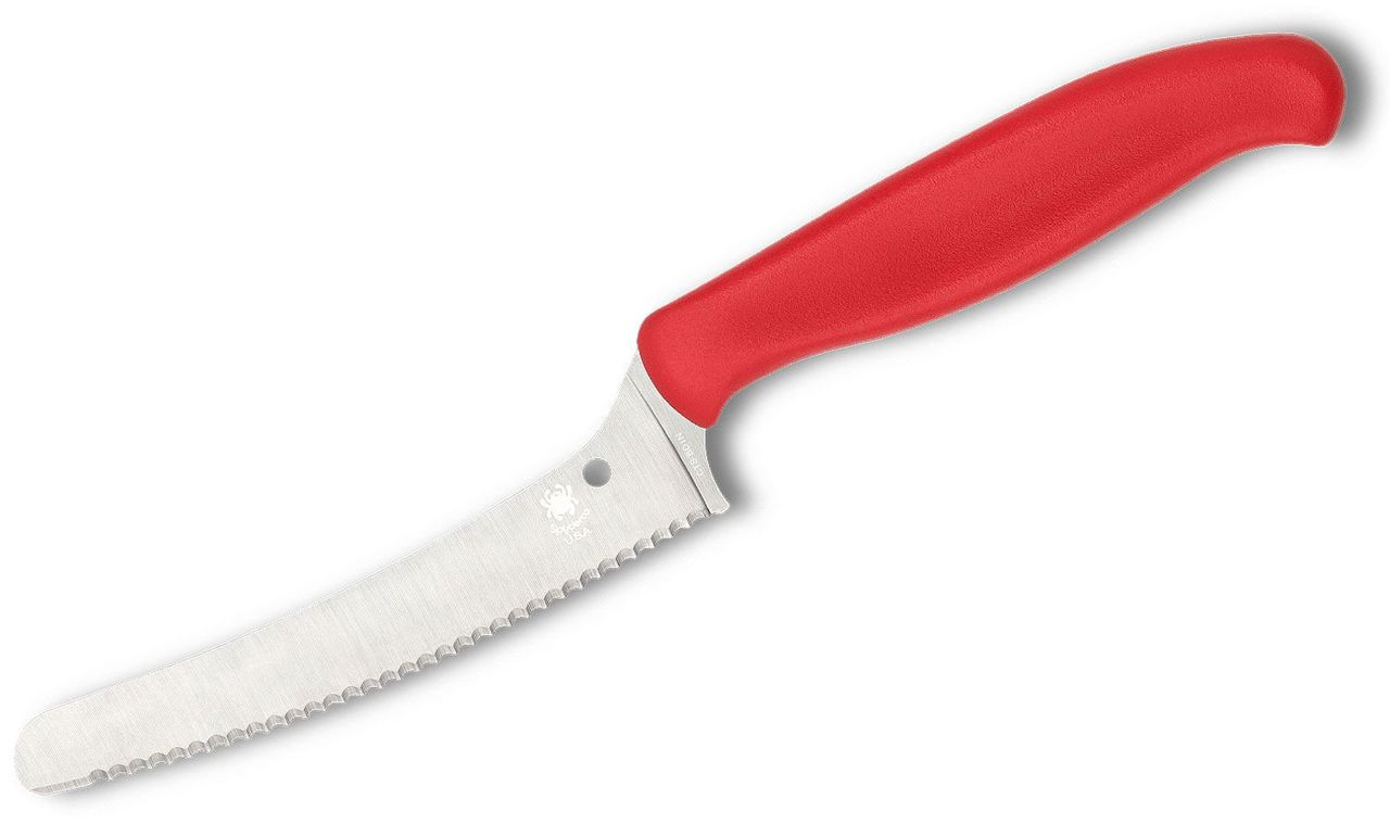 Spyderco Z-Cut Blunt Tip Kitchen Knife CK13SRD, 4.30" CTS BD1N Serrated Blade, Red Polypropylene Handle 1 Spyderco Z-Cut Blunt Tip Kitchen Knife CK13SRD, 4.30" CTS BD1N Serrated Blade, Red Polypropylene Handle