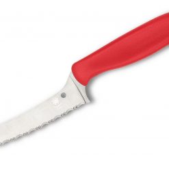 Spyderco Z-Cut Pointed Kitchen Knife CK14SRD, CTS BD1N Serrated Blade, Red Polypropylene Handle